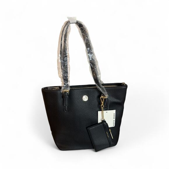 Anne Klein Lily Tote Bag Pebbled Black With Wallet NWT - Picture 4 of 7